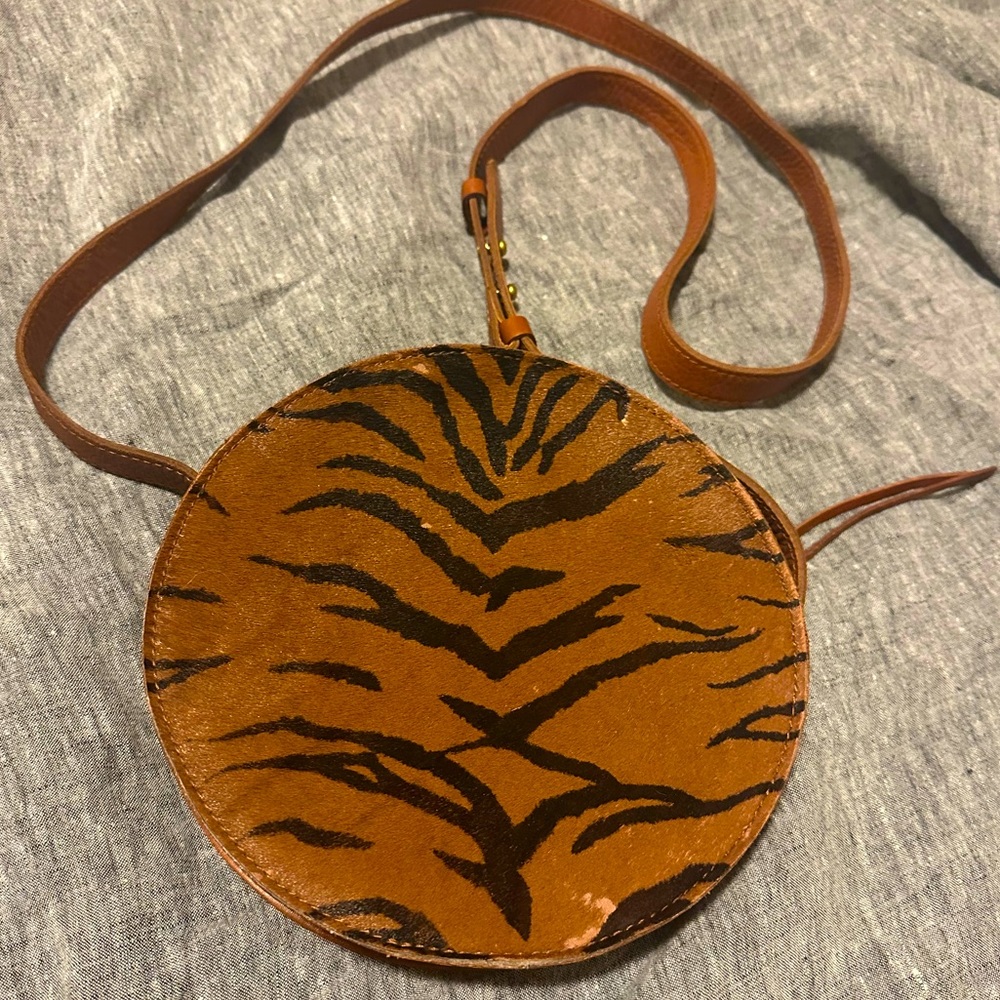 Madewell Circular Real Leather/fur purse-tiger print